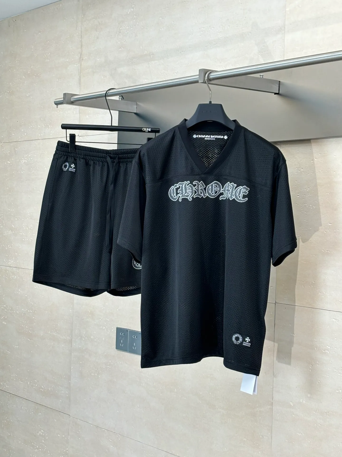 🅿️330 Chrome Heart*/Ch Chrome Heart 25SS mesh glitter ice hockey jersey short-sleeved. The fabric is made of high-density 100D bird's eye cloth. Double-sided mesh positioning is very time-consuming. The cost of labor loss is very high. Single-layer thin see-through bottom junk is not available on the market. Same style for men and women. OS version Size: S/M/L